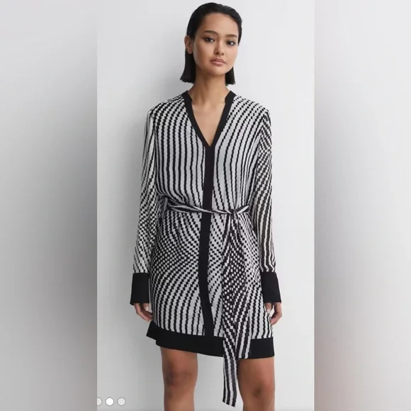 Reiss Tia Black and White Striped Mini Dress NWT - Picture 3 of 14